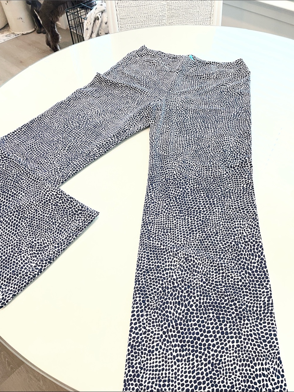 Women’s Navy and White Straight-Leg Printed Pants - Picture 1 of 4